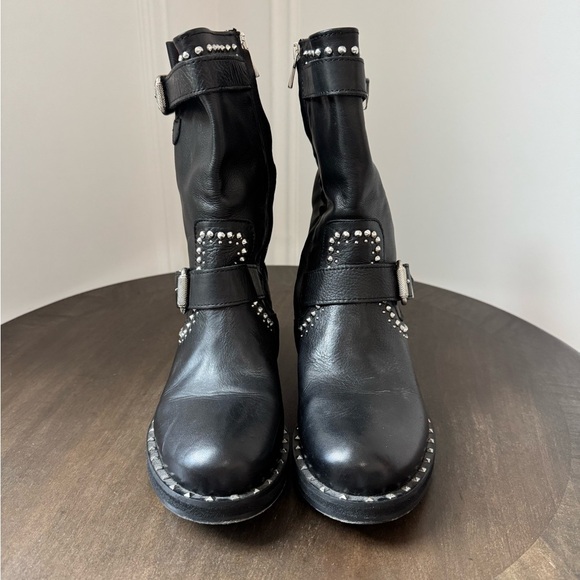 Charles David Whistler Black Leather Studded Moto Boots - Size 6 - EUC - Picture 4 of 10